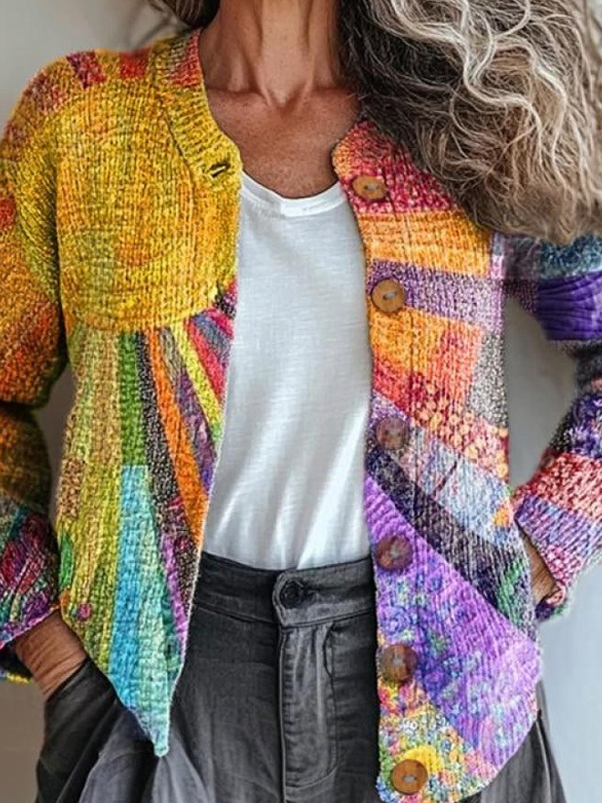 Loose Knitted Psychedelic Art Casual Cardigan