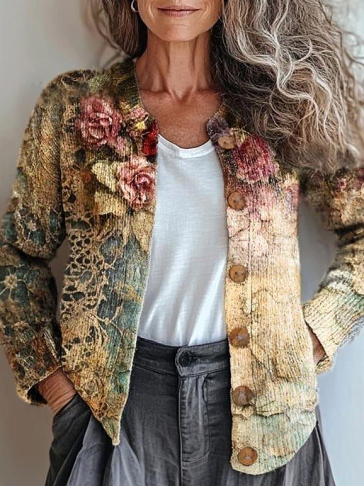 Ethnic Crew Neck Psychedelic Art Cardigan