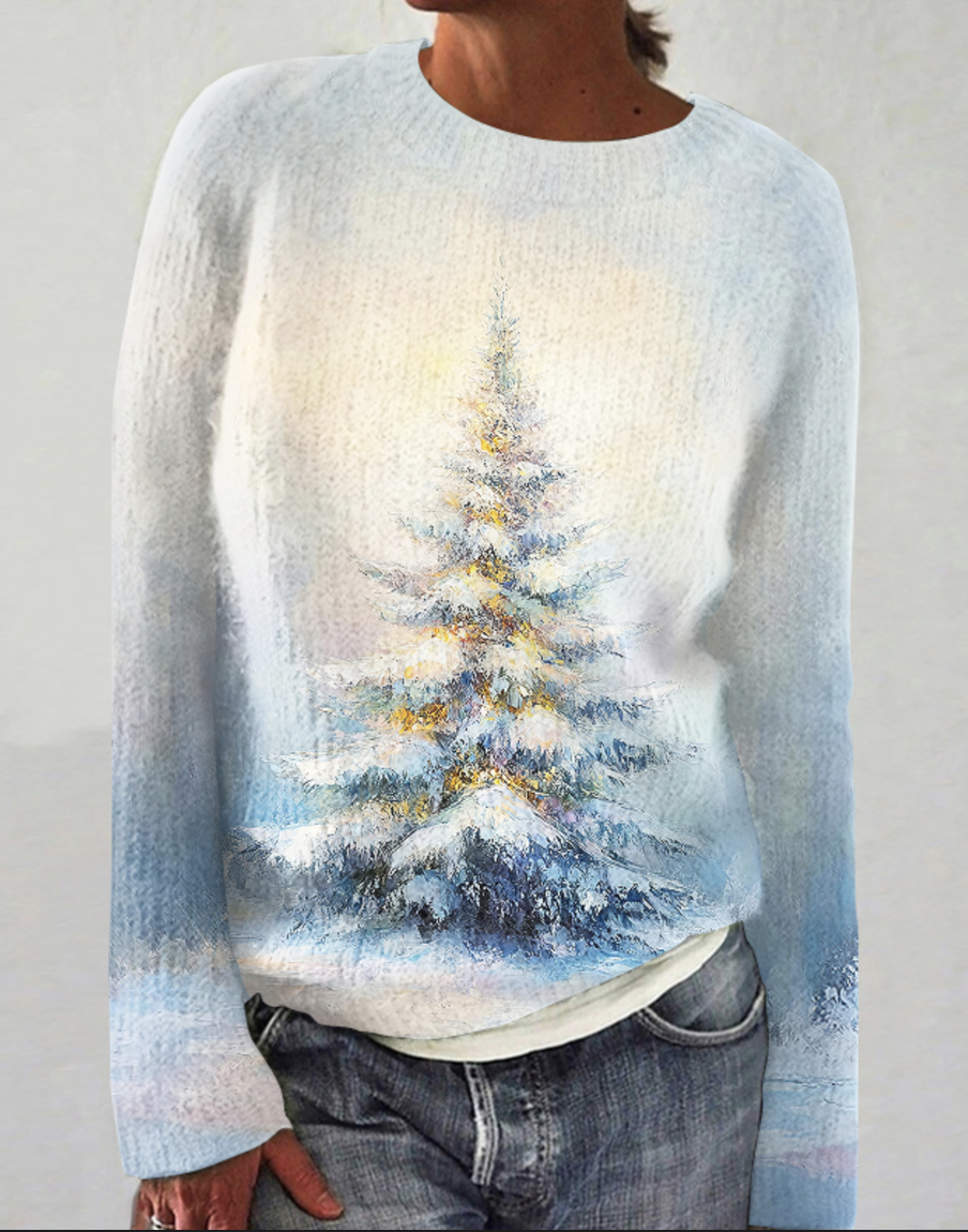 Christmas Tree Art Round Neck Sweater