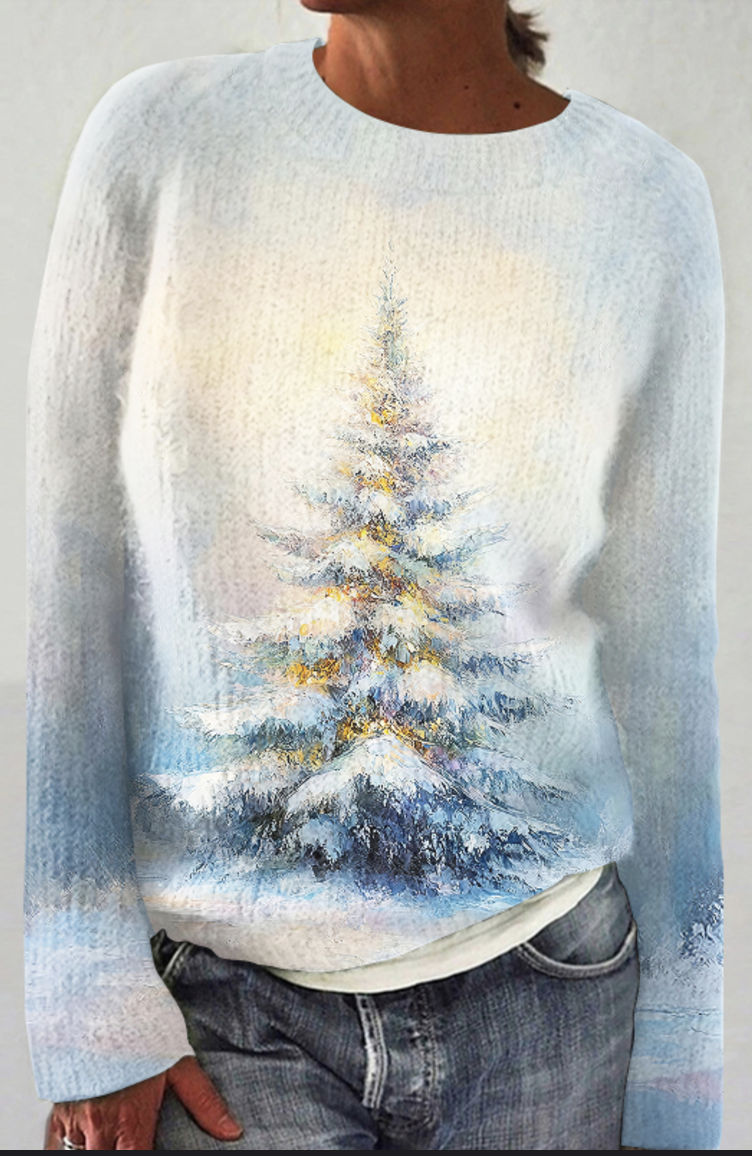 Christmas Tree Art Round Neck Sweater