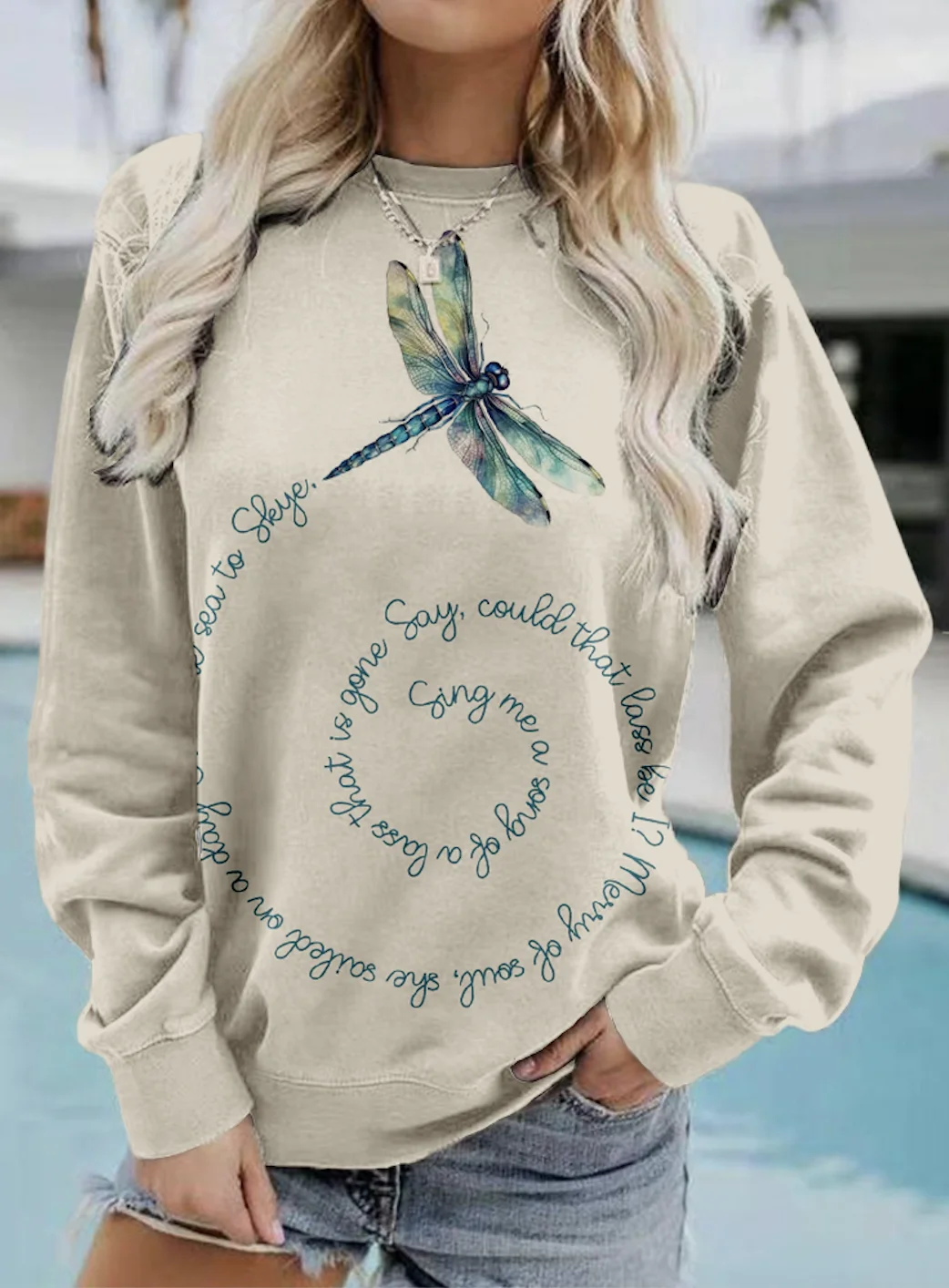 Dragonfly printed round neck sweatshirt