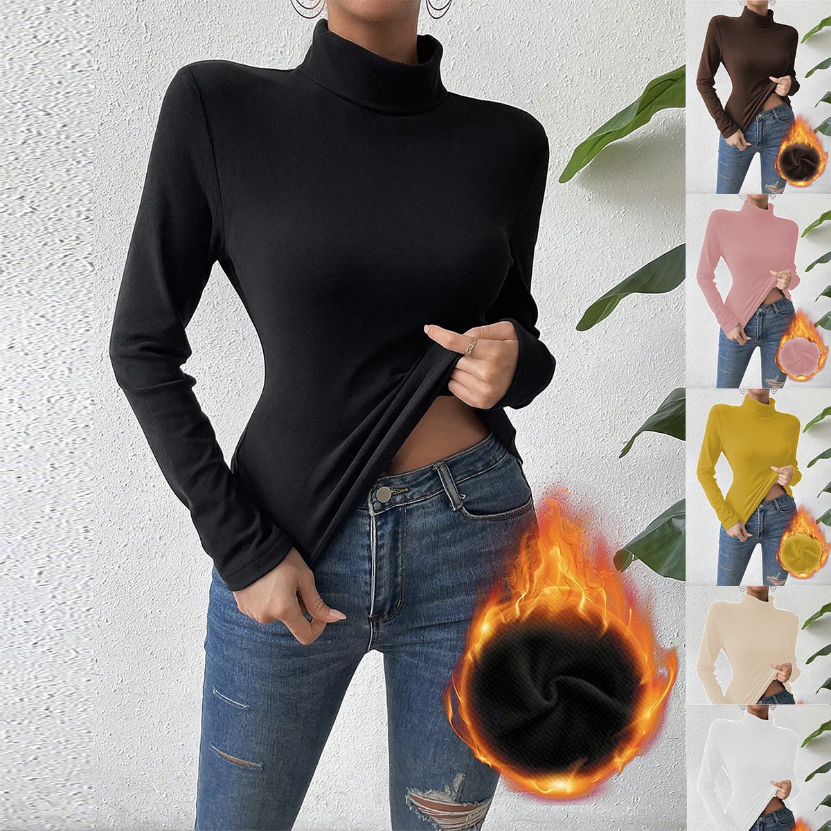 Half Turtleneck Casual Plain T-Shirt