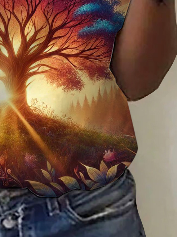 Plant Pattern Print Short Sleeve Crew Neck T-shirt