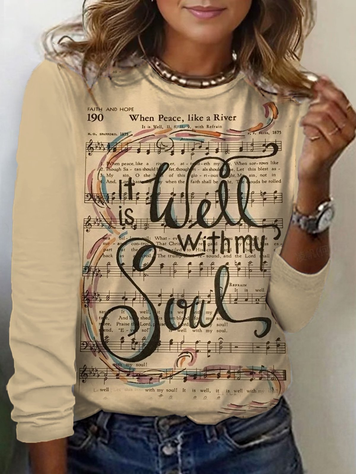 Women Music Crew Neck Jersey Long Sleeve Casual Daily Spring/Fall T-shirt