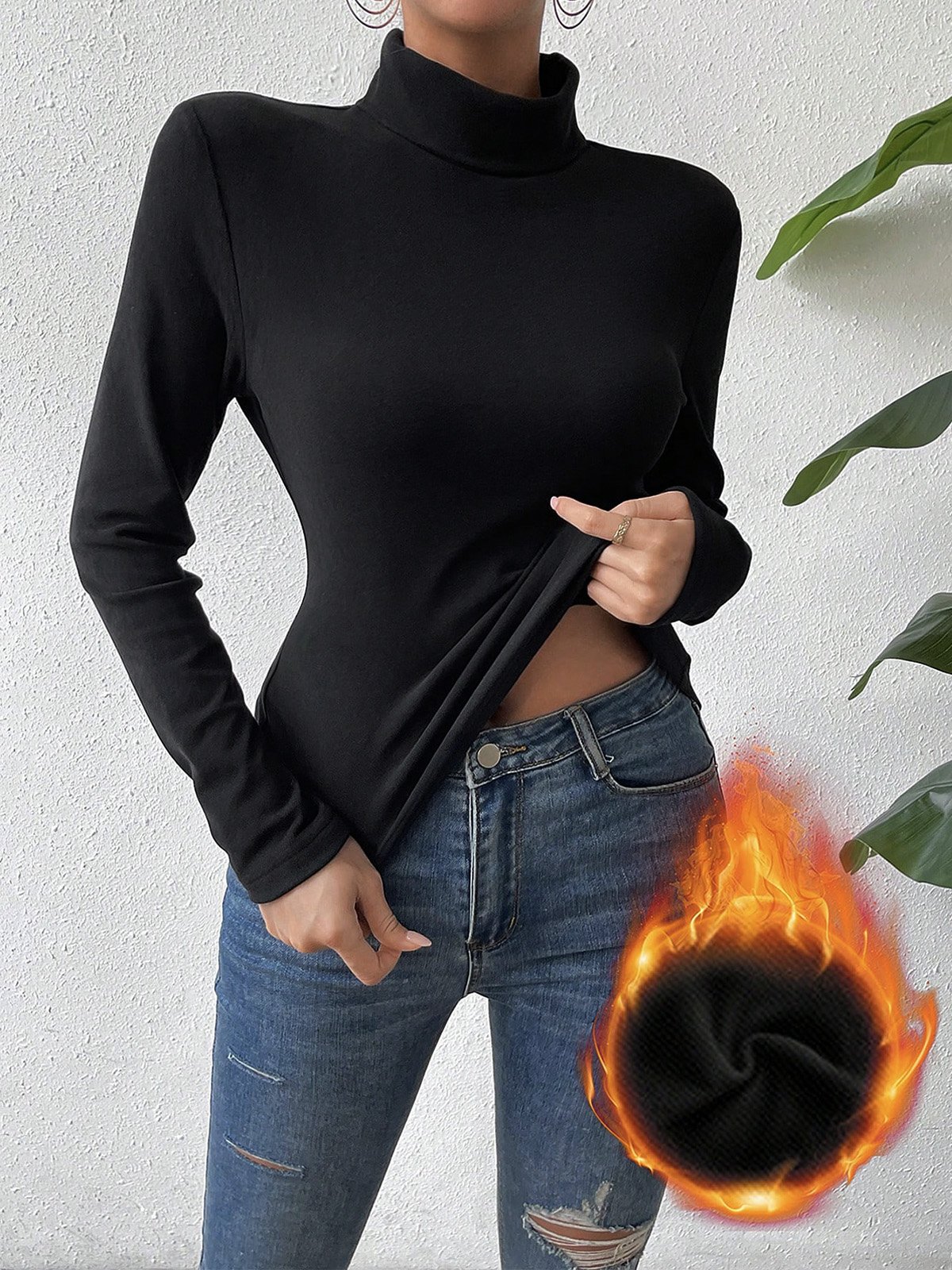 Half Turtleneck Casual Plain T-Shirt