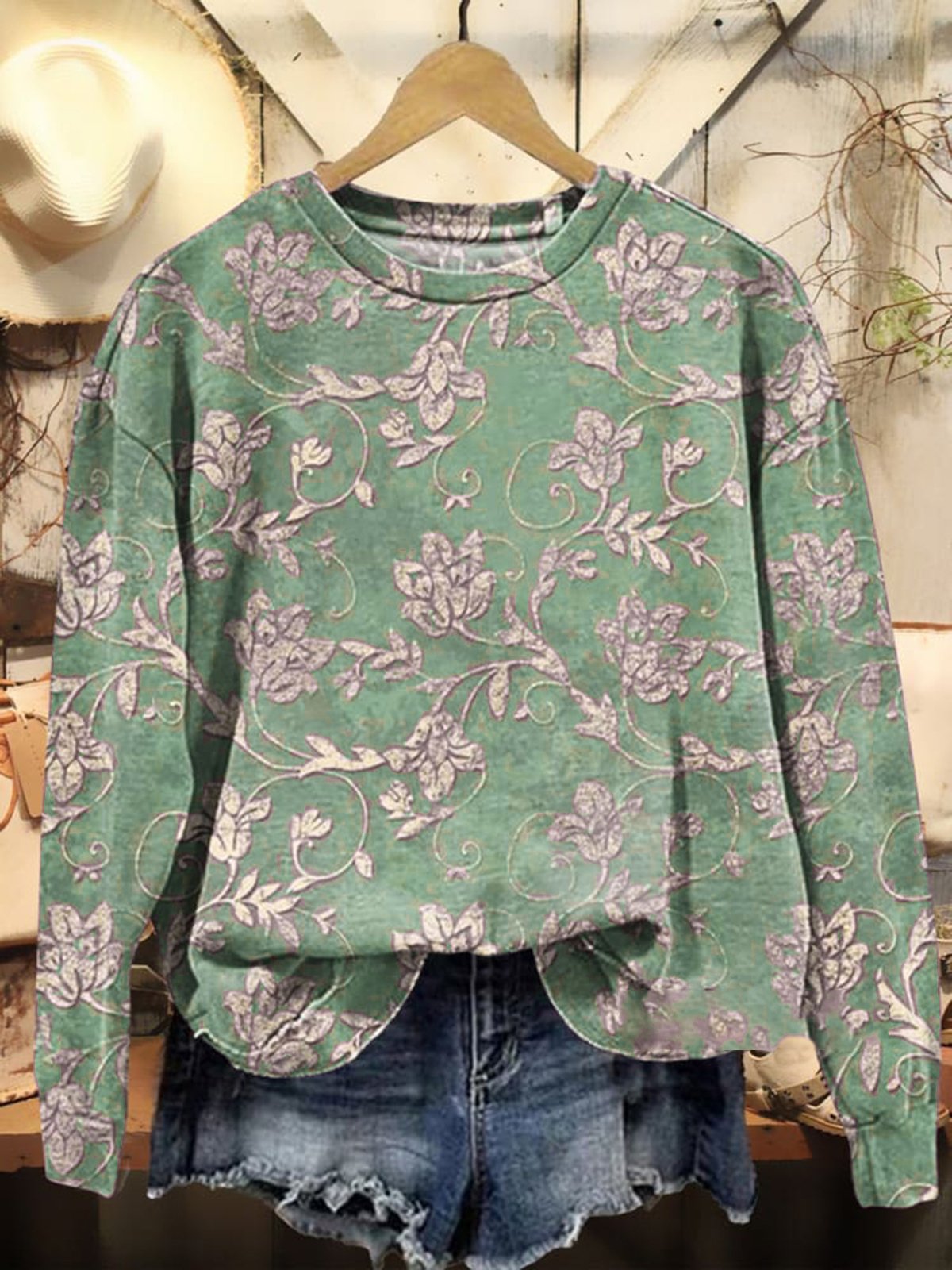 Floral Print Long Sleeve Crew Neck Sweatshirt