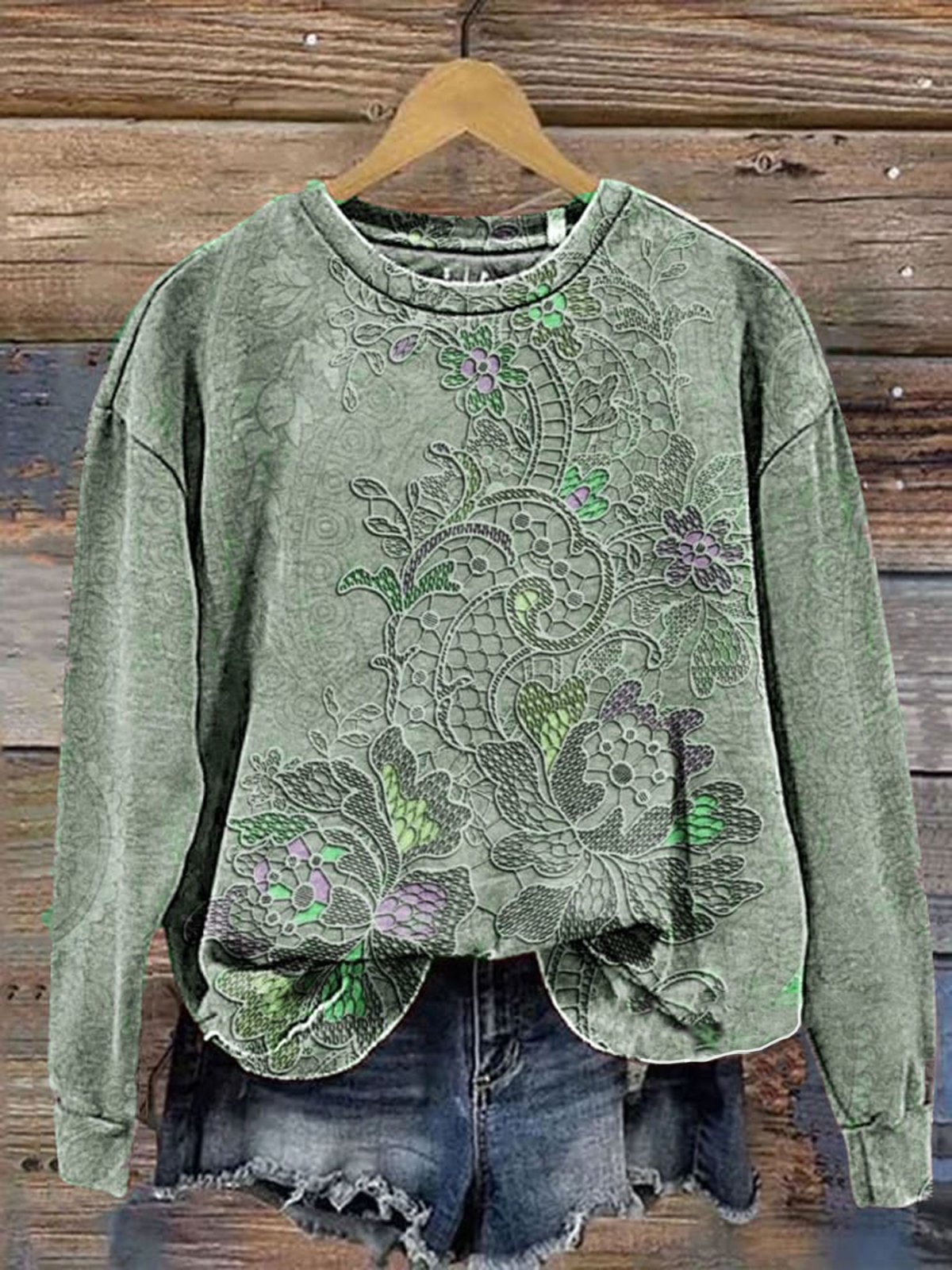 Floral Print Long Sleeve Crew Neck Sweatshirt