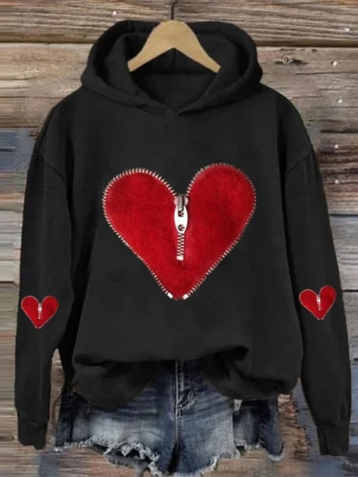 Valentine's Day Fashion Heart Zipper Hoodie