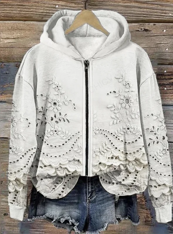 Vintage Flower Lace Art Full Zipper Hoodie