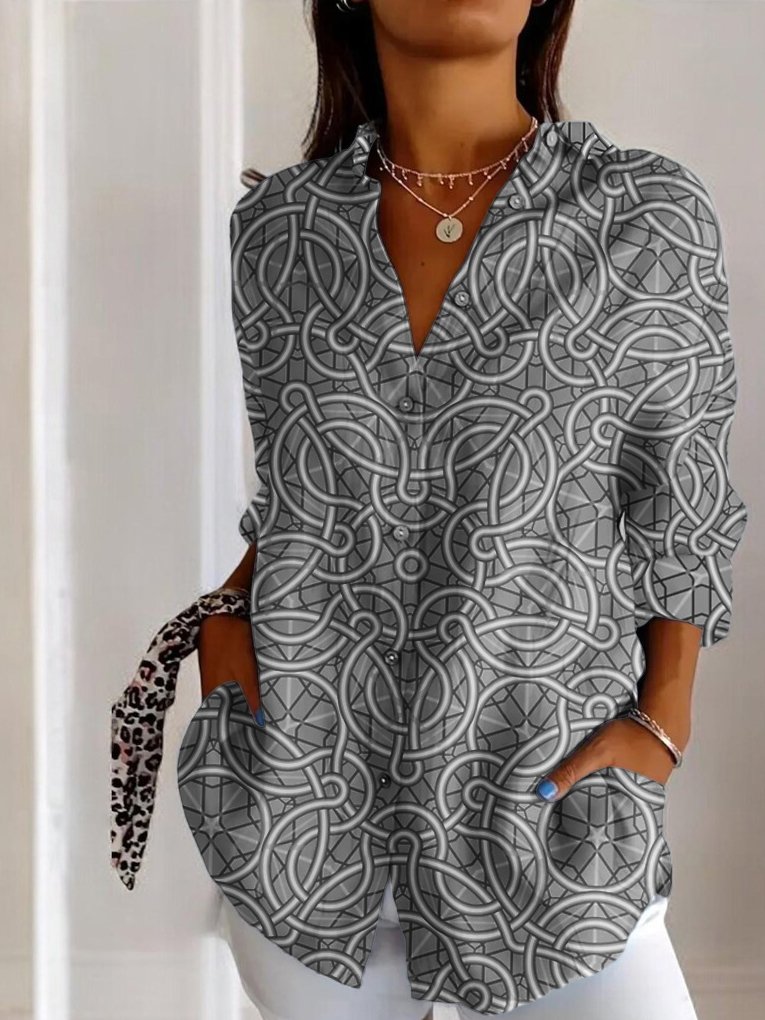 Geometric printed casual long sleeved shirt