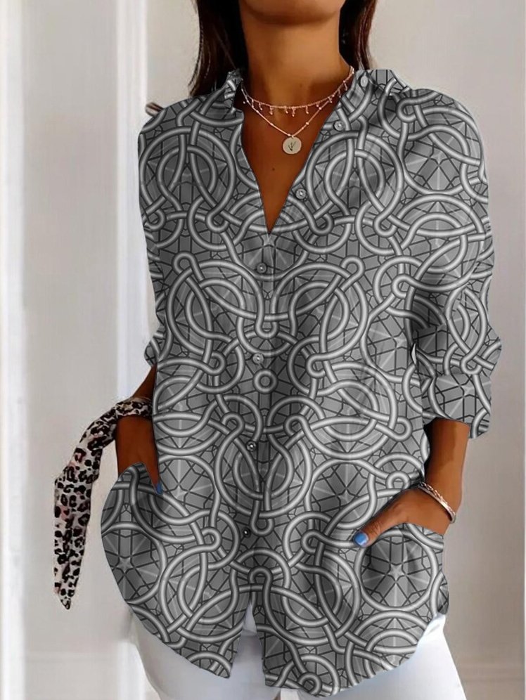 Geometric printed casual long sleeved shirt