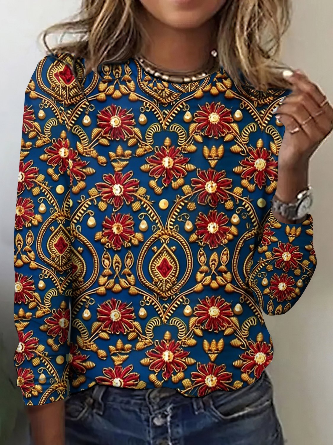 Women Plaid Crew Neck Cotton Long Sleeve Vintage Daily Spring/Fall T-shirt