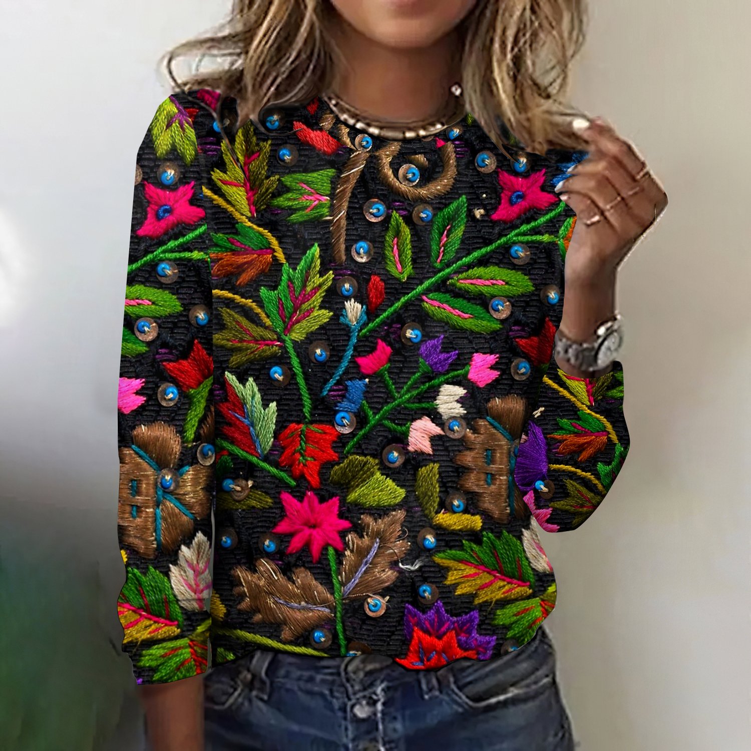 Women Plaid Crew Neck Cotton Long Sleeve Vintage Daily Spring/Fall T-shirt