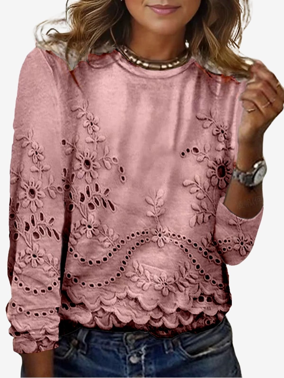 Floral Print Long Sleeve Crew Neck T-shirt