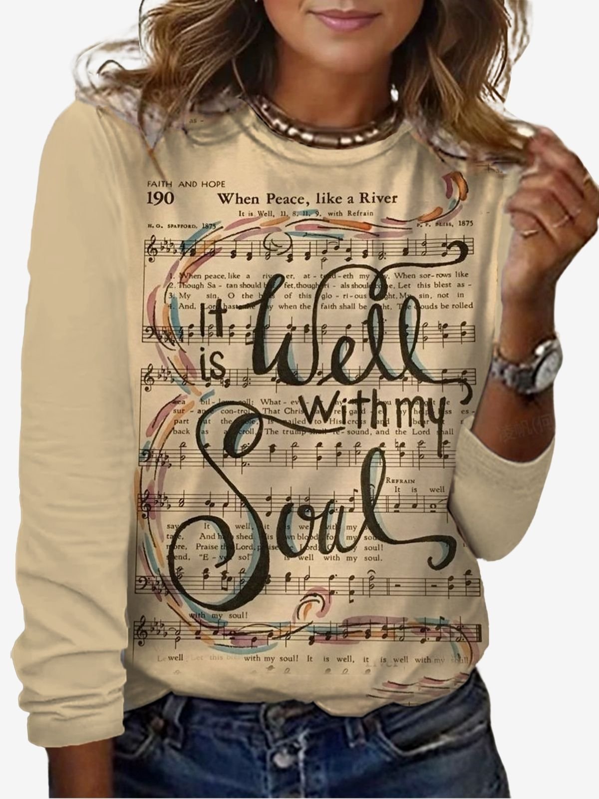 Women Music Crew Neck Jersey Long Sleeve Casual Daily Spring/Fall T-shirt