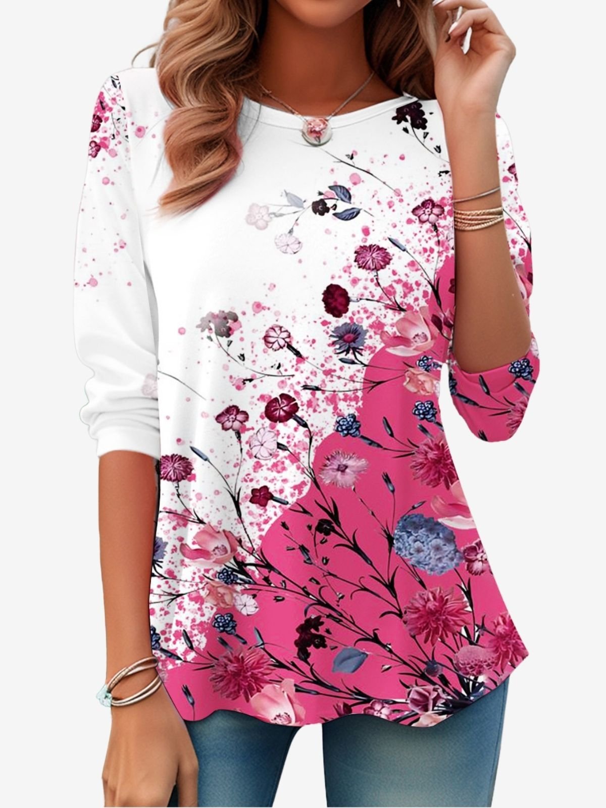 Casual T-Shirt With Contrasting Floral Design