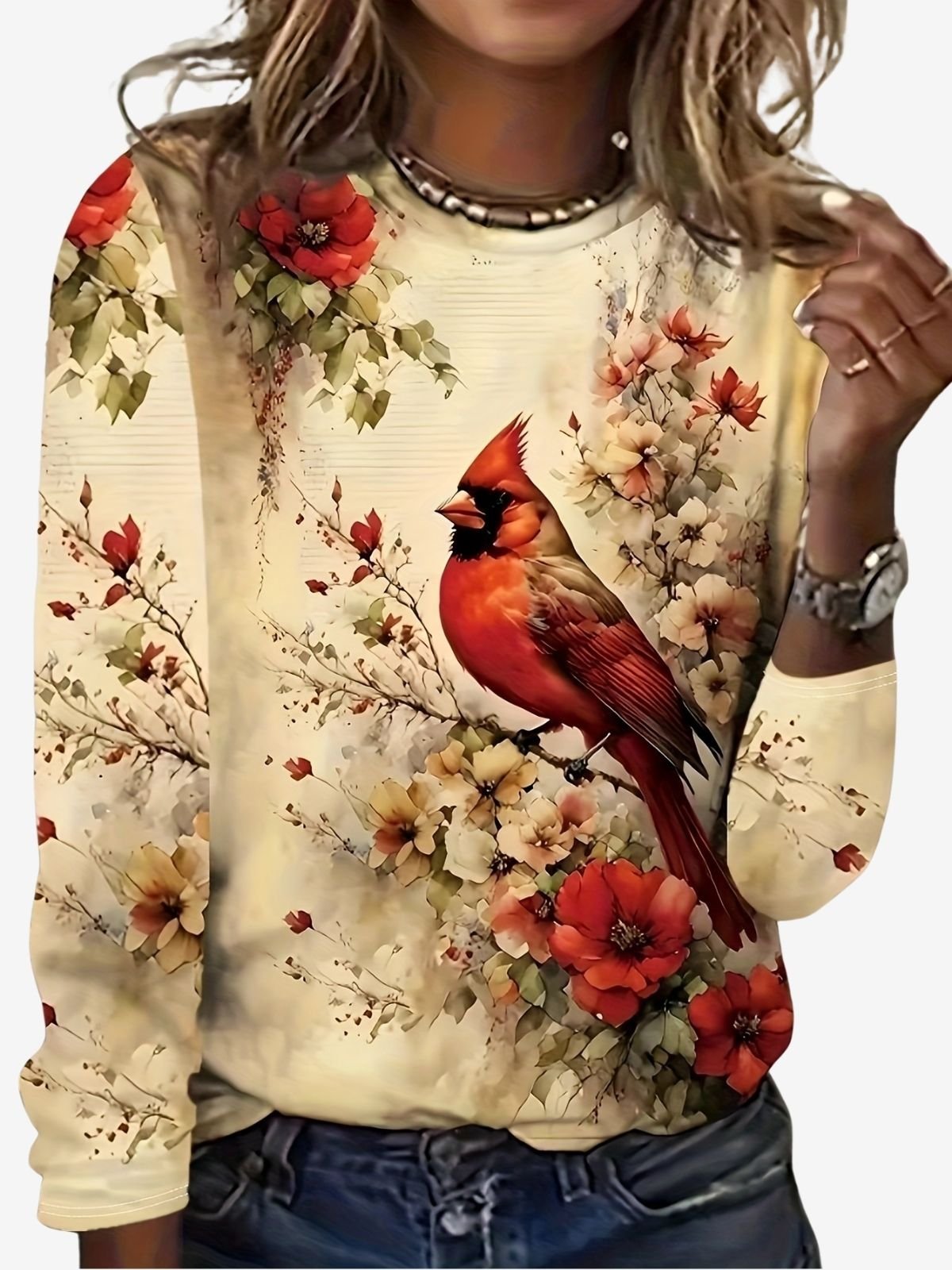 Women's Long Sleeve T-shirt Spring/Fall Yellow Bird Jersey Crew Neck Daily Going Out Casual Top