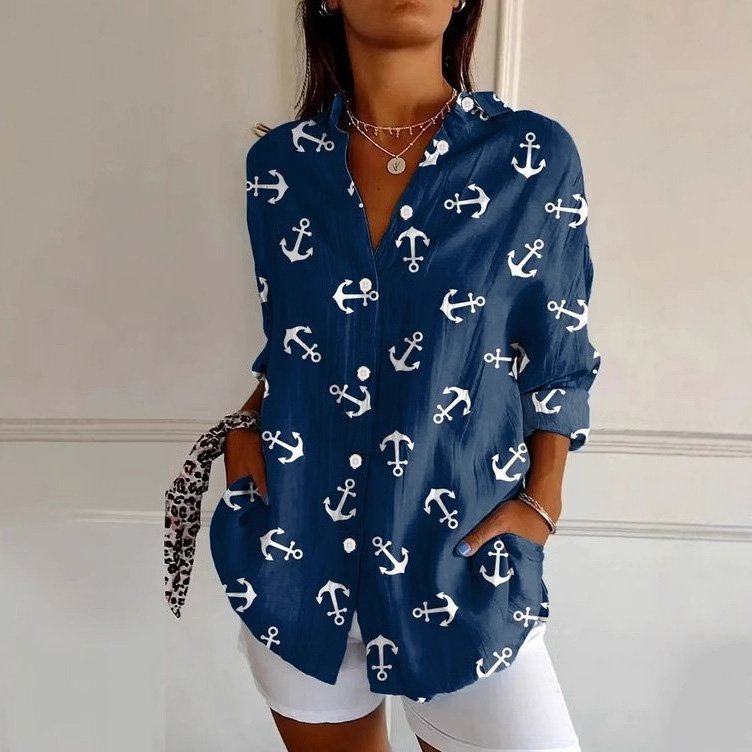 Loose Shirt Collar Geometric Casual Shirt