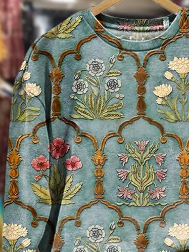 Women's Spring Floral Casual Print Crew Neck Long Sleeve Sweatshirt