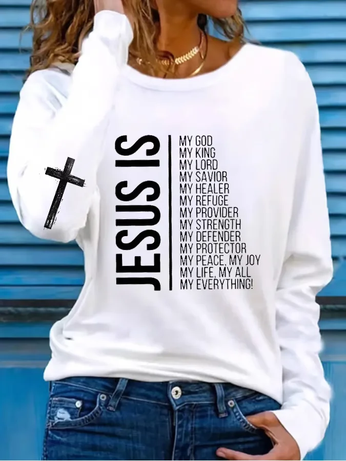 Women Text Letters Crew Neck Jersey Long Sleeve Casual Daily Spring/Fall T-shirt