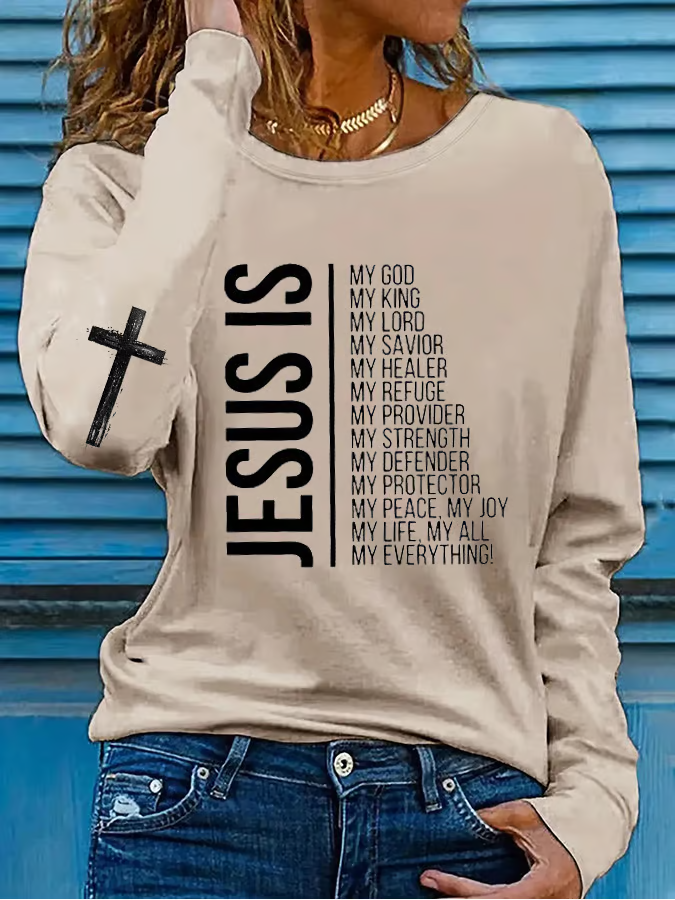 Women Text Letters Crew Neck Jersey Long Sleeve Casual Daily Spring/Fall T-shirt