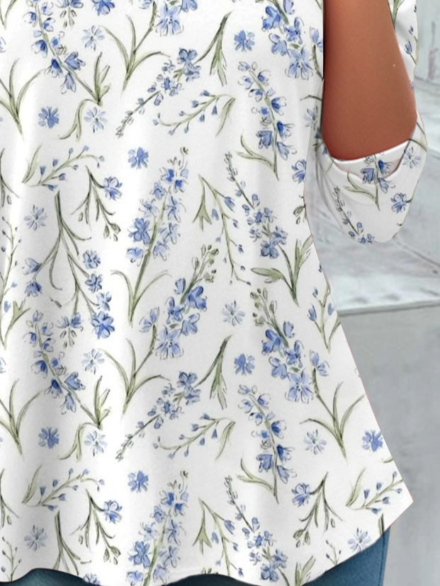 Women's Floral Spring Print Casual Round Neck Tunic Long Sleeve T-Shirt