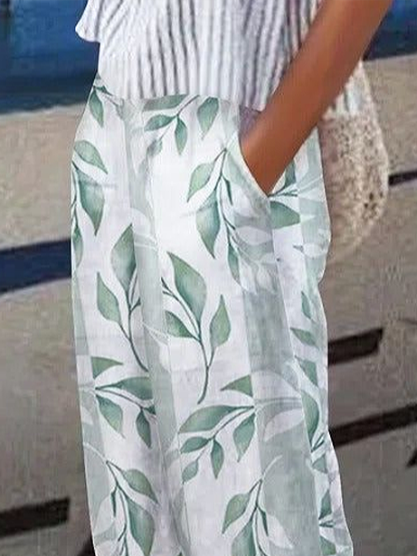 Women's  H-Line Straight Pants Daily Going Out Pants Green Casual Printing Floral Spring/Fall Pants