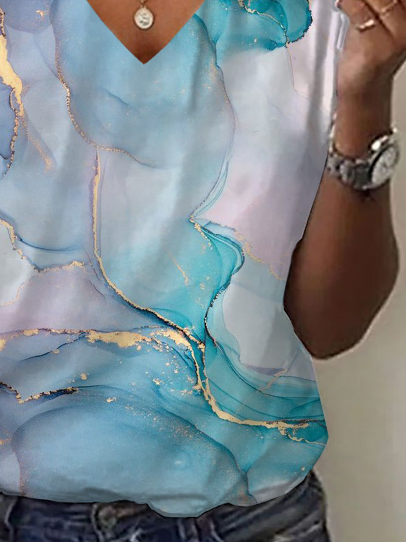 Women's Abstract Print Casual Short Sleeve V-Neck T-Shirt