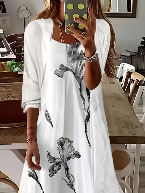 Women's Floral Spring Print Two Piece Dress Set