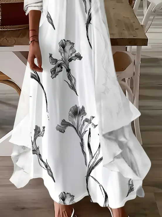 Women's Floral Spring Print Two Piece Dress Set