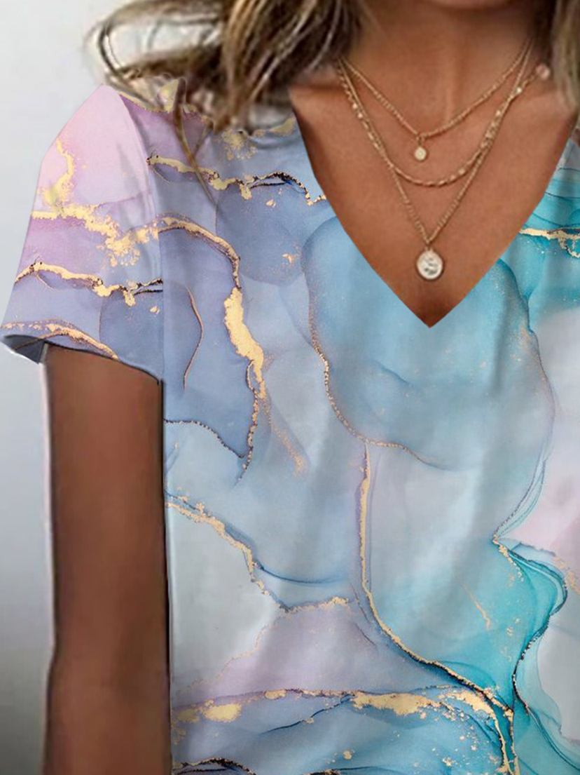 Women's Abstract Print Casual Short Sleeve V-Neck T-Shirt