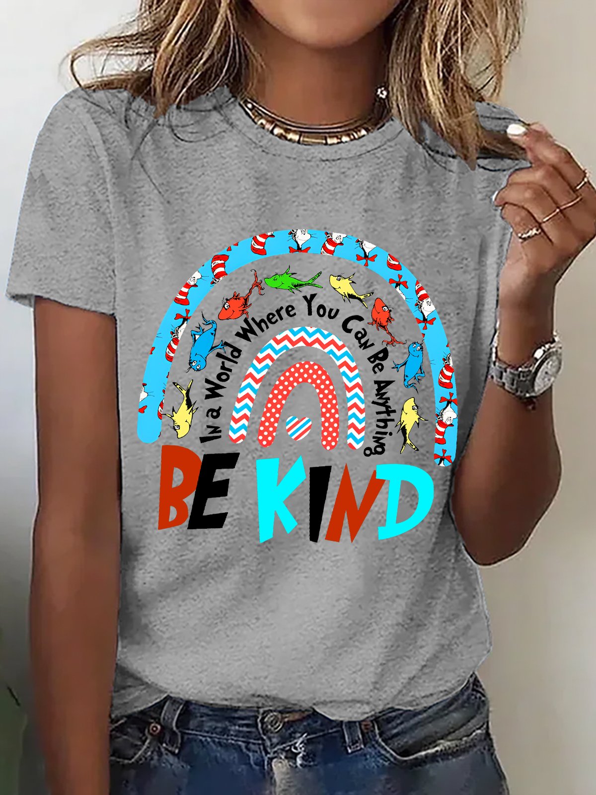 Women Text Letters Crew Neck Cotton Short Sleeve Casual Daily Summer T-shirt