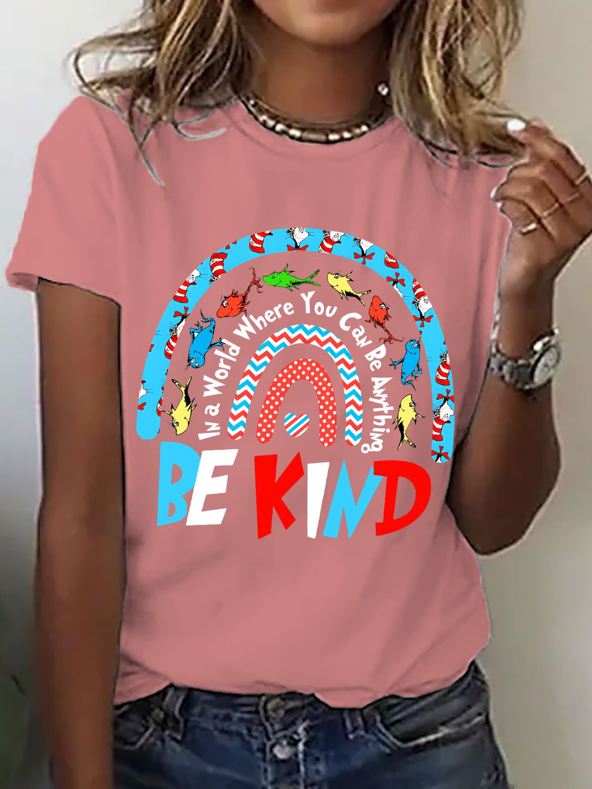 Women Text Letters Crew Neck Cotton Short Sleeve Casual Daily Summer T-shirt