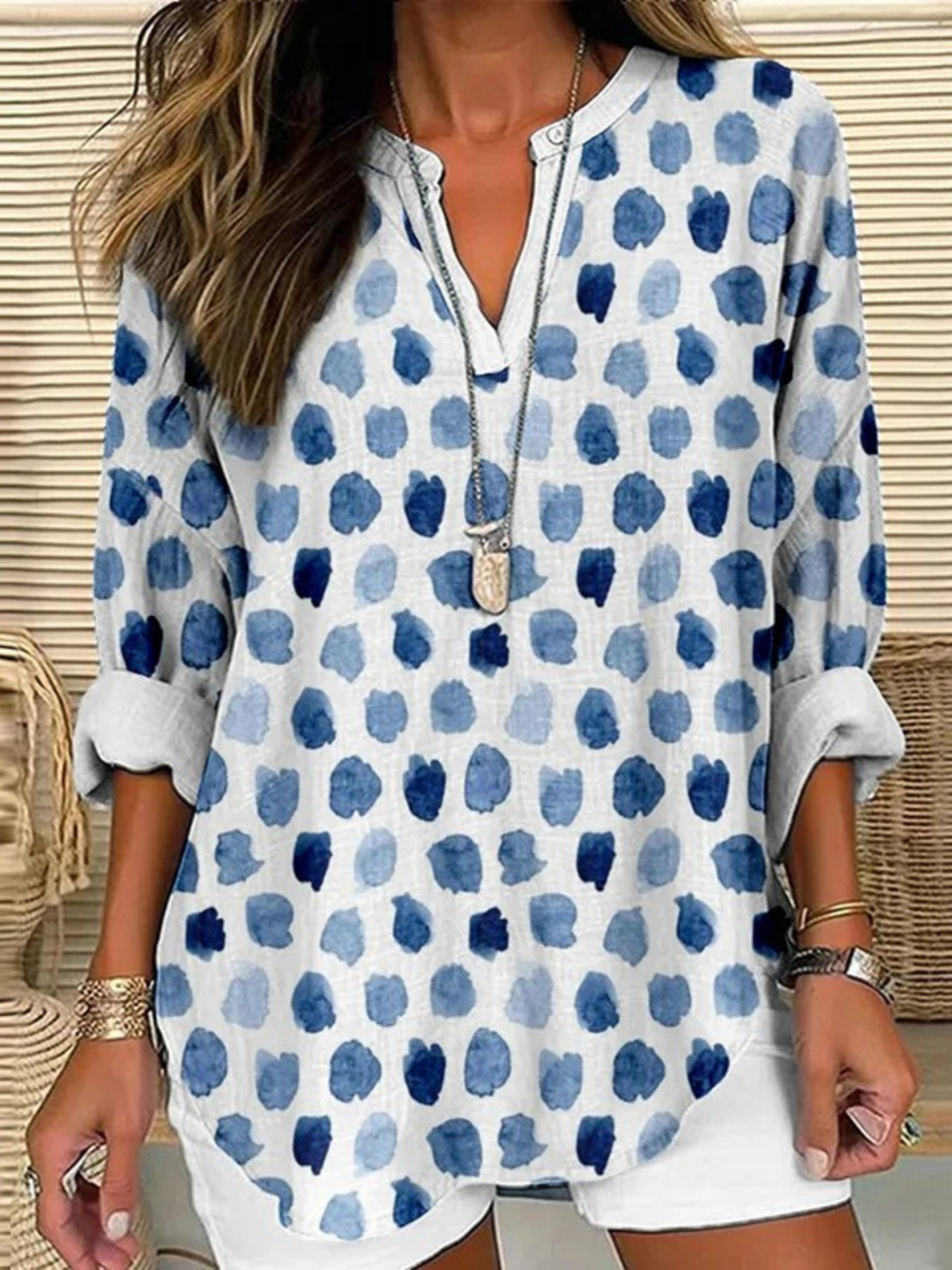 Casual Loose Shawl Collar Cotton Blouse