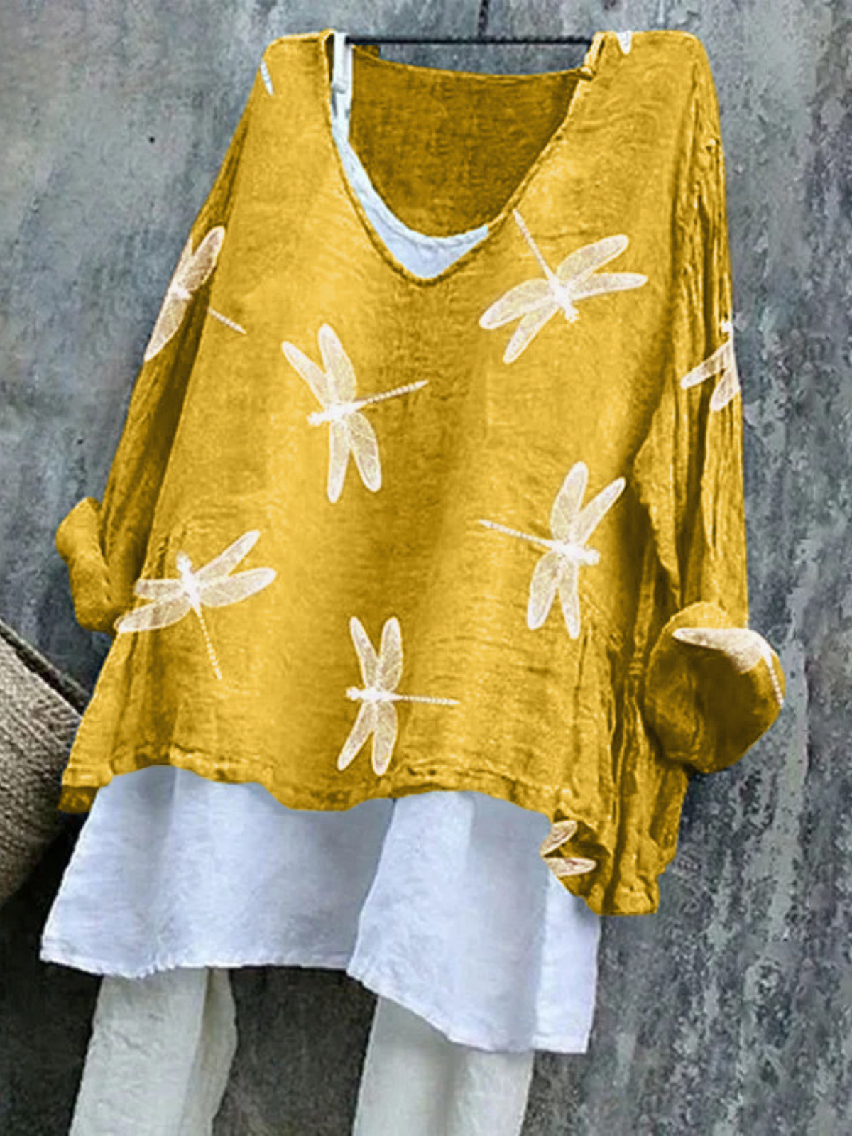 Vintage Dragonfly Cotton V Neck T-Shirt