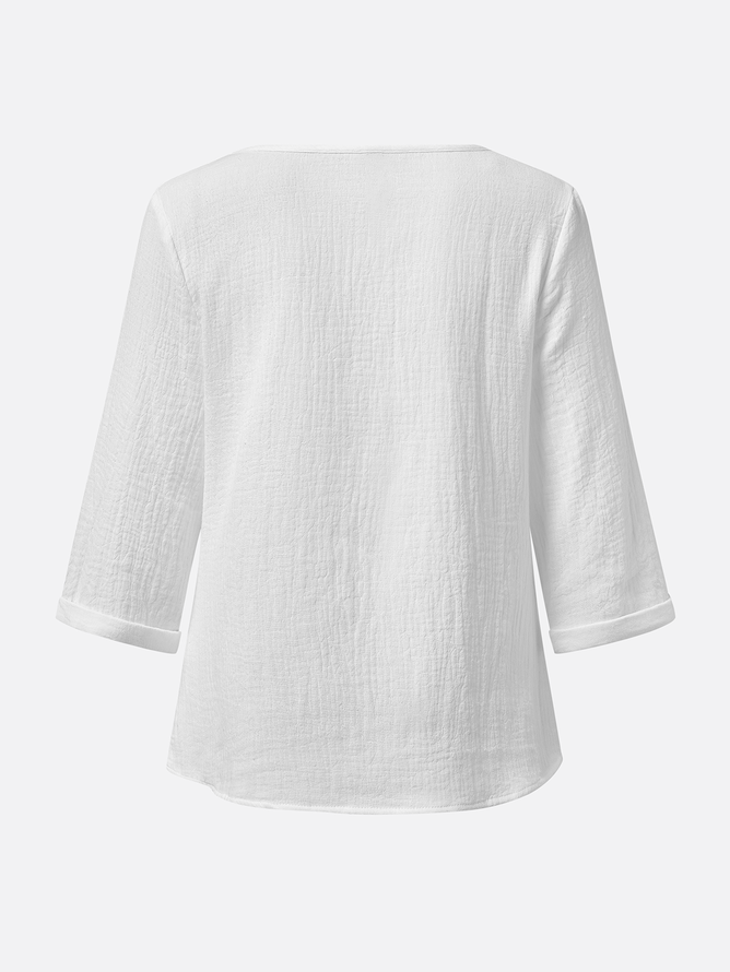 Women's 3/4 Sleeve Summer Blouse Plain Cotton Square Neck Notched Daily Going Out Simple Top Spring/Fall White