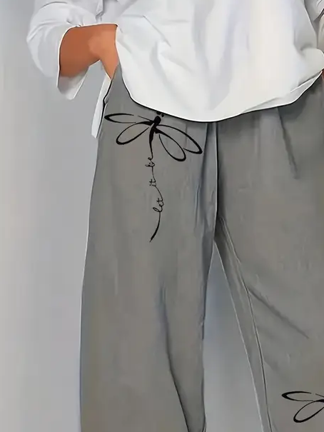 Women's Spring Dragonfly Print Casual Pants