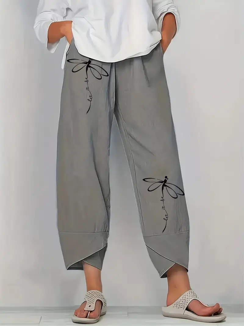 Women's Spring Dragonfly Print Casual Pants
