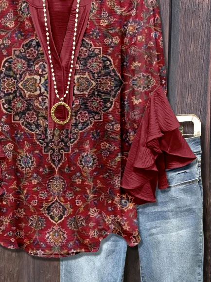 Women's Floral Ruffle Sleeve Top