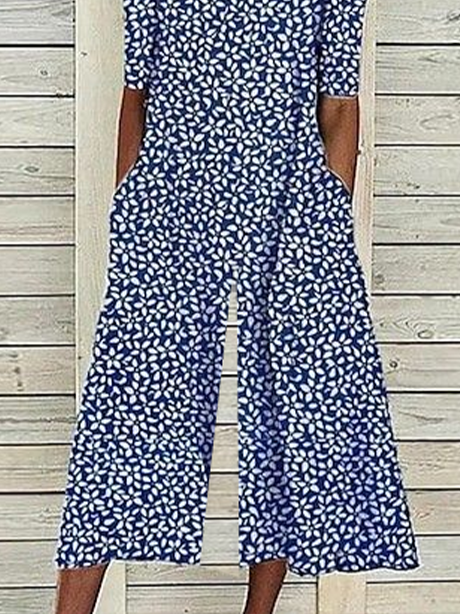 Women's H-Line Crew Neck Daily Going Out Casual Printing Floral Summer Ankle Pants Jumpsuit Romper