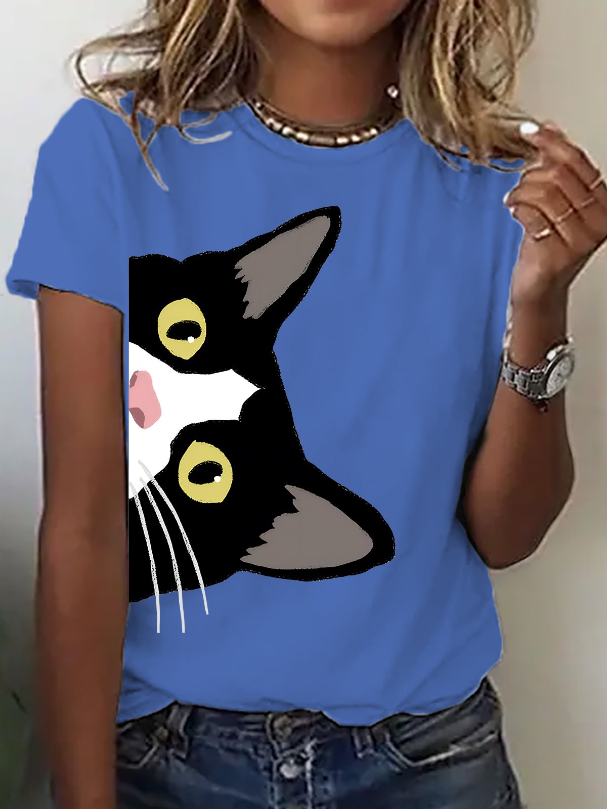 Tuxedo Cat Is Watching You Cotton T-shirt