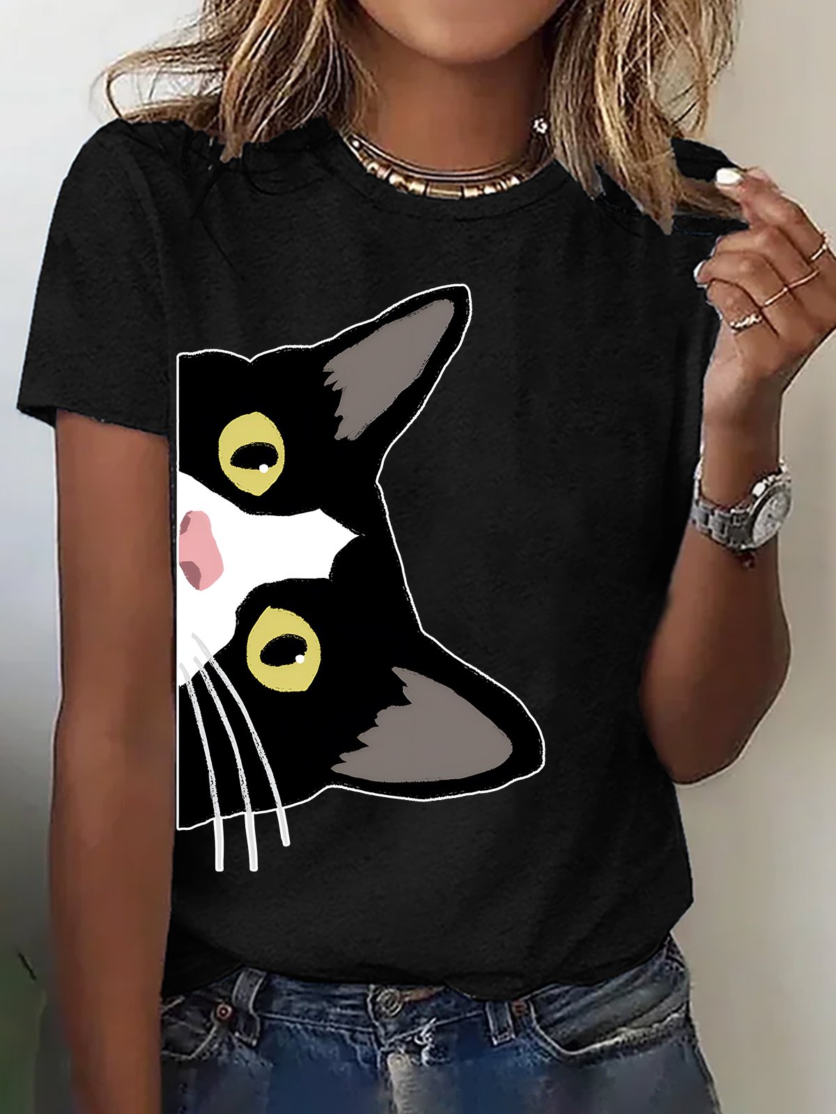 Tuxedo Cat Is Watching You Cotton T-shirt