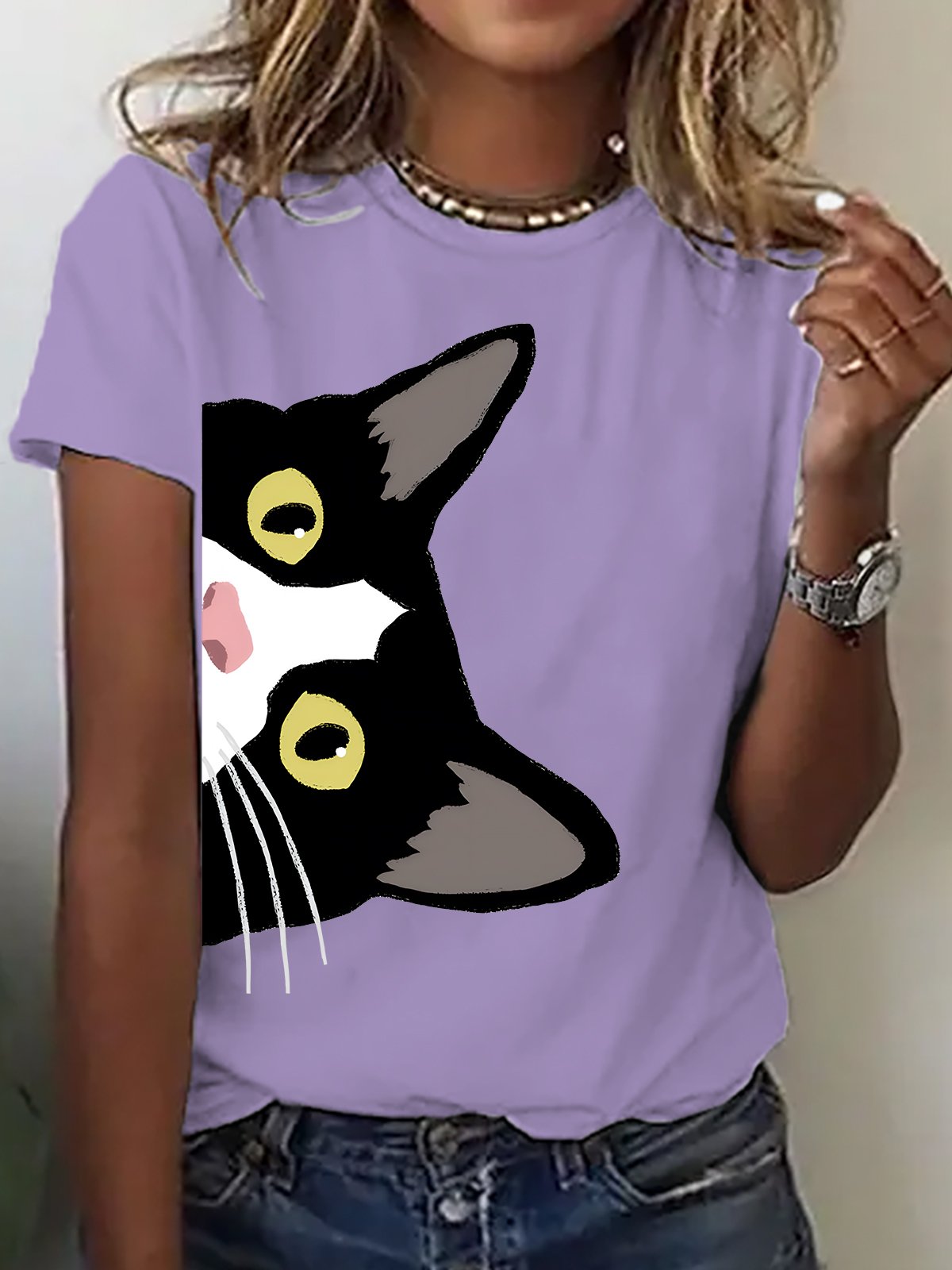 Tuxedo Cat Is Watching You Cotton T-shirt