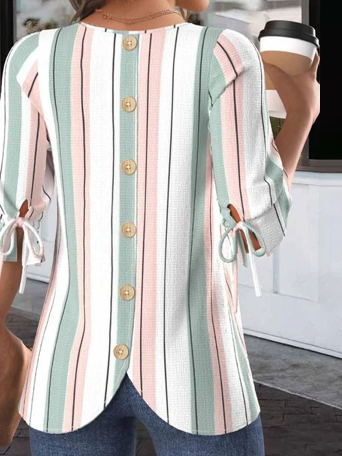 Crew Neck Balloon Sleeve Simple Regular Fit Blouse