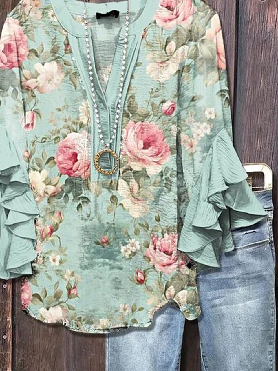 Women's Floral Ruffle Sleeve Top