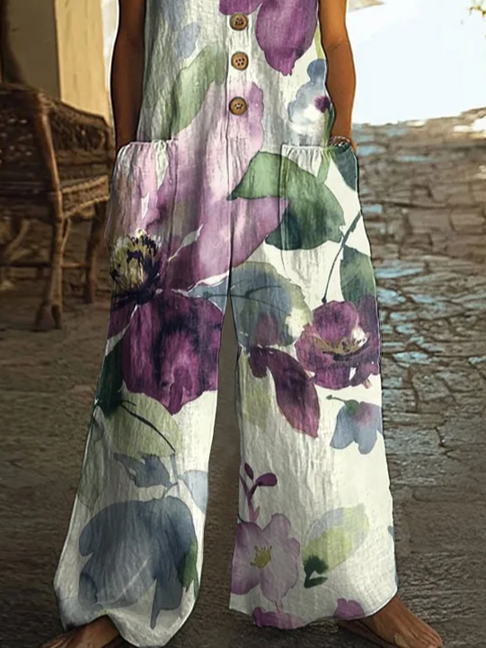 Women's H-Line Overall Crew Neck Daily Going Out Casual Printing Floral Summer Long Jumpsuit Romper