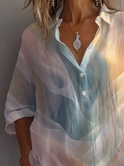 Women's Long Sleeve Shirt Spring/Fall As Picture Abstract Printing Shirt Collar Daily Going Out Casual Top