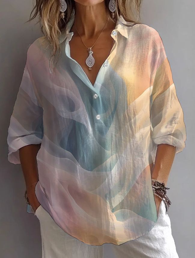 Women's Long Sleeve Shirt Spring/Fall As Picture Abstract Printing Shirt Collar Daily Going Out Casual Top