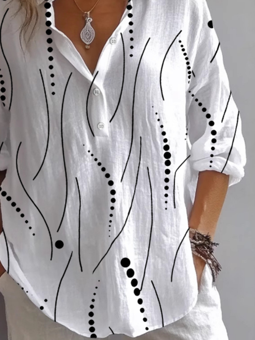 Women's Long Sleeve Shirt Spring/Fall White Striped Printing Shirt Collar Daily Going Out Casual Top