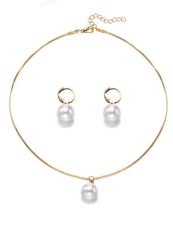 Jewelry Fashion Pearl Pendant Alloy Light Luxury Pearl Earrings Earrings Necklace Set Two-piece Necklace